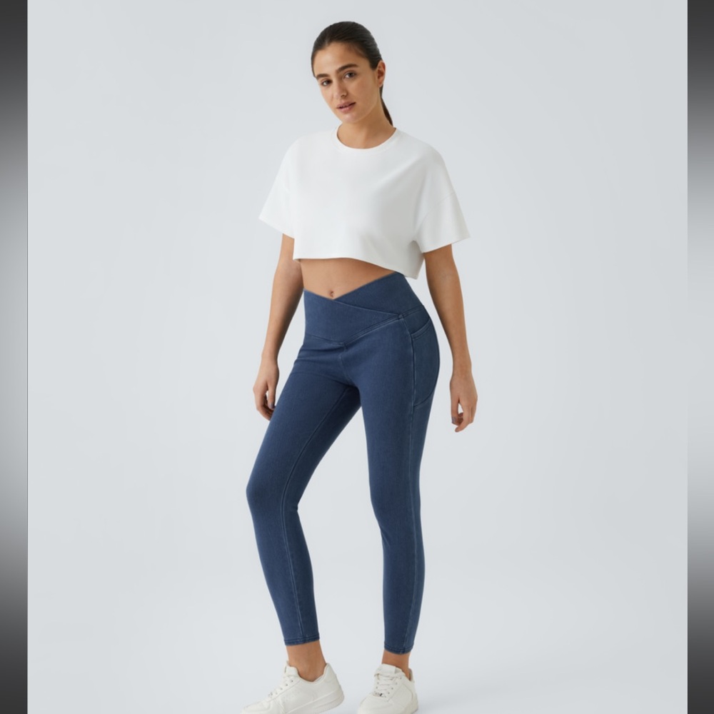 NWT! Halara Womens Flex Crossover Denim Leggings S 7/8 Length High Waist Blue - Picture 6 of 10